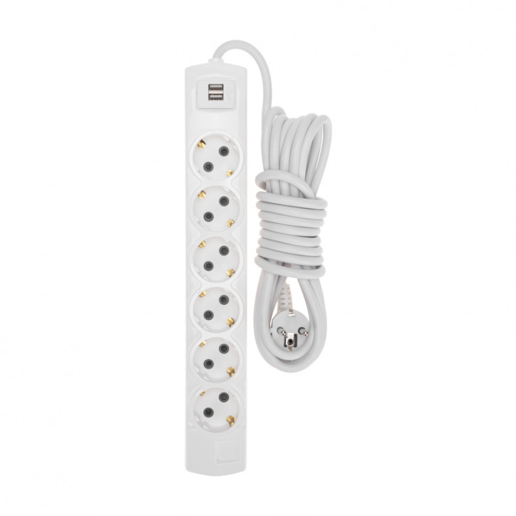 Удлинитель PREMIUM 6 гнезд, 5 м, 3х1,5 мм2, с/з, 2 USB, белый Удлинитель PREMIUM 6 гнезд, 5 м, 3х1,5 мм2, с/з, 2 USB, белый