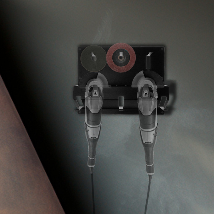 Держатель для угловых шлифмашинок и отрезных дисков, настенный, с крючками, черный