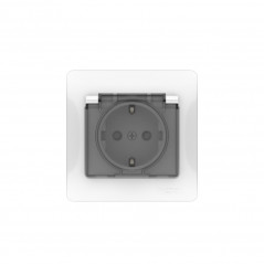 GLOSSA РОЗЕТКА с заземлением со шторками с крышкой, 16А, IP44, в сборе, быстрозажимные клеммы, БЕЛЫЙ