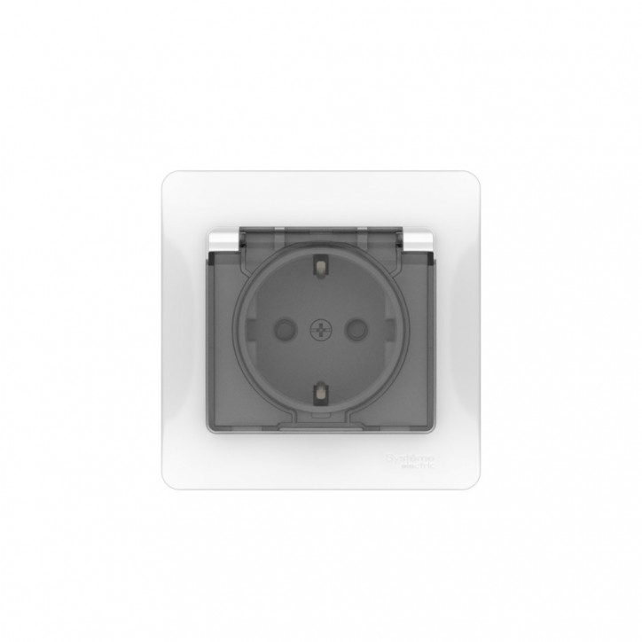 GLOSSA РОЗЕТКА с заземлением со шторками с крышкой, 16А, IP44, в сборе, быстрозажимные клеммы, БЕЛЫЙ GLOSSA РОЗЕТКА с заземлением со шторками с крышкой, 16А, IP44, в сборе, быстрозажимные клеммы, БЕЛЫЙ