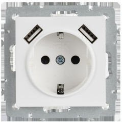 BRITE Розетка 1-местная с заземлением с защитными шторками 16А с USB A+A 5В 2,1А РЮш10-1-БрАБ арктический белый IEK