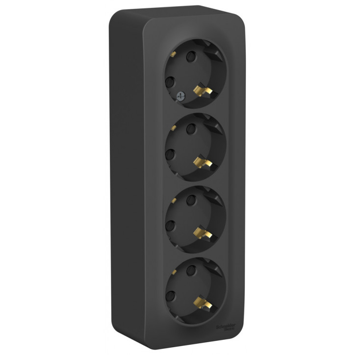 Розетка BLANCA наружная 4-я с заземлением со шторками с изоляционной пластиной 16А 250В антрацит Розетка BLANCA наружная 4-я с заземлением со шторками с изоляционной пластиной 16А 250В антрацит