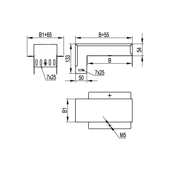 Ответвитель-крышка Т-образный вертикальный вниз DDS 150/50, в комплекте с крепежными элементами и соединительными пластинами