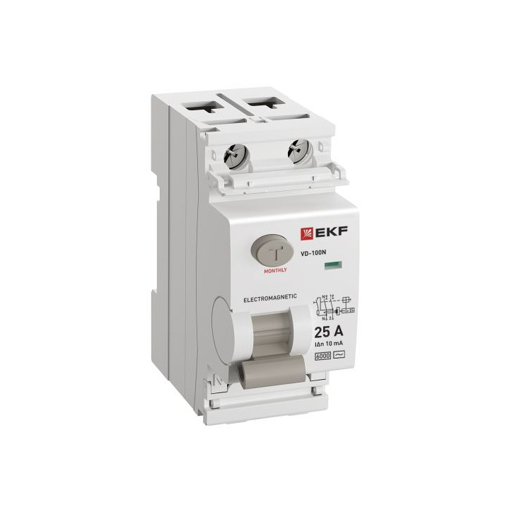 Выключатель дифференциального тока ВД-100N 2P 25А 10мА тип AC эл-мех 6кА PROXIMA Выключатель дифференциального тока ВД-100N 2P 25А 10мА тип AC эл-мех 6кА PROXIMA