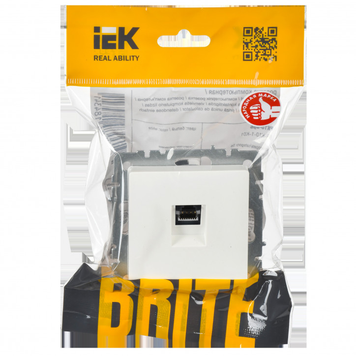 BRITE Розетка компьютерная RJ45 кат.5E РК10-БрБ белый BRITE Розетка компьютерная RJ45 кат.5E РК10-БрБ белый