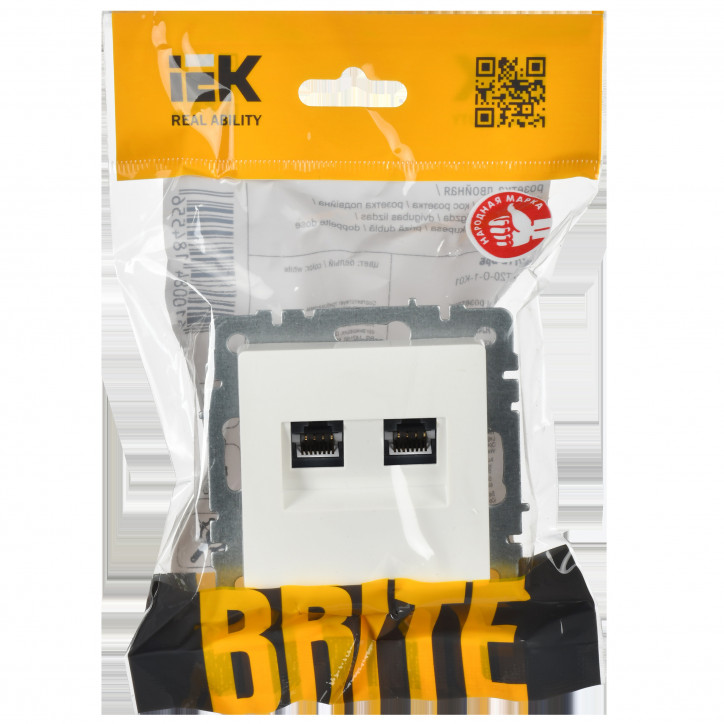 BRITE Розетка компьютерная двойная кат.5E RJ45 РК10-2-БрБ белый BRITE Розетка компьютерная двойная кат.5E RJ45 РК10-2-БрБ белый