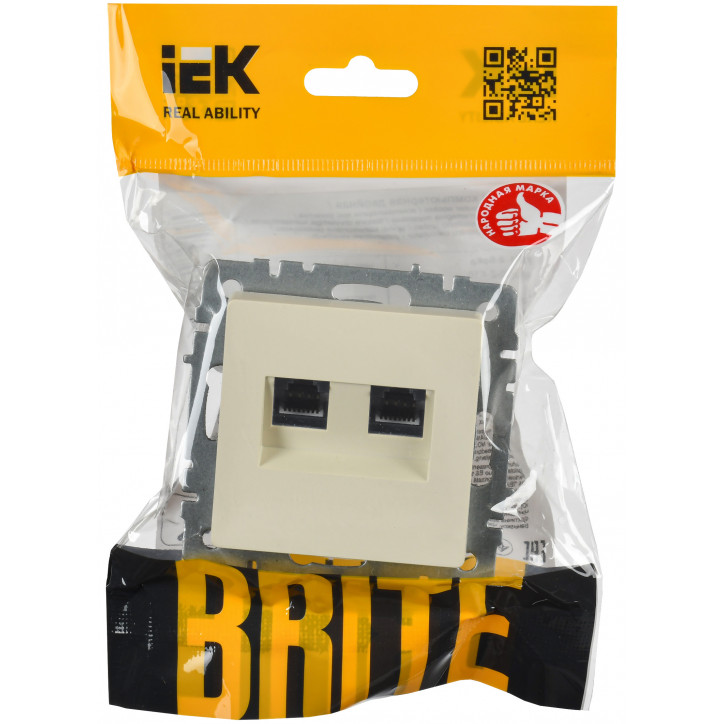 BRITE Розетка компьютерная двойная RJ45 кат.5E РК10-2-БрКр бежевый