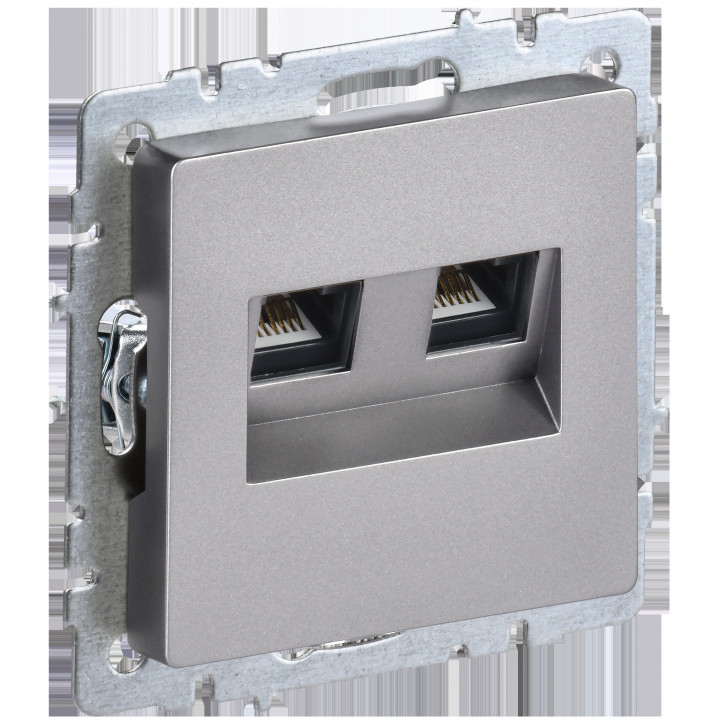 BRITE Розетка компьютерная двойная RJ45 кат.5E РК10-2-БрС сталь BRITE Розетка компьютерная двойная RJ45 кат.5E РК10-2-БрС сталь