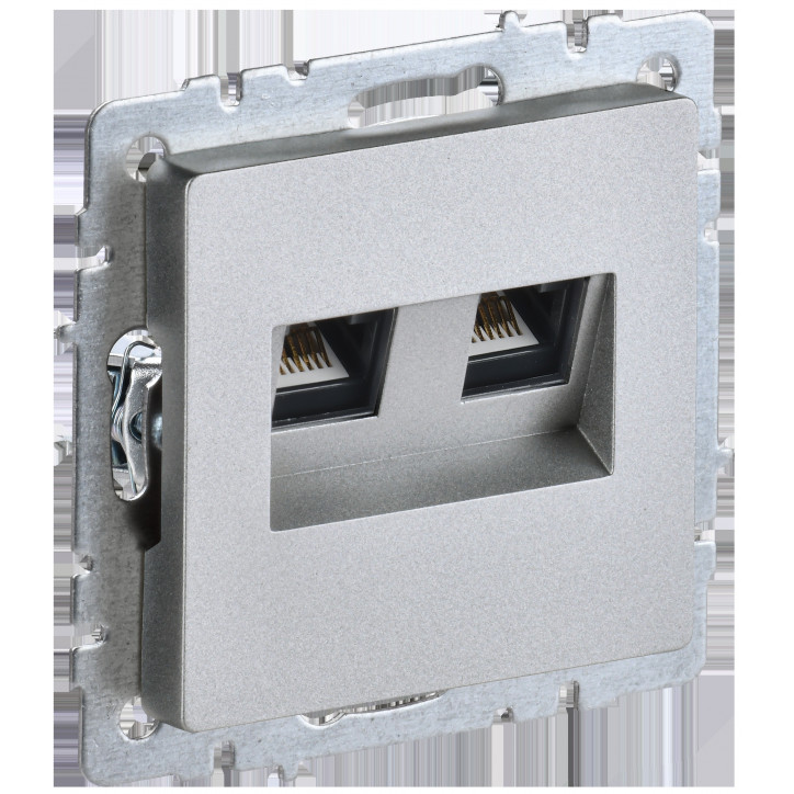 BRITE Розетка компьютерная двойная RJ45 кат.5E РК10-2-БрА алюминий BRITE Розетка компьютерная двойная RJ45 кат.5E РК10-2-БрА алюминий