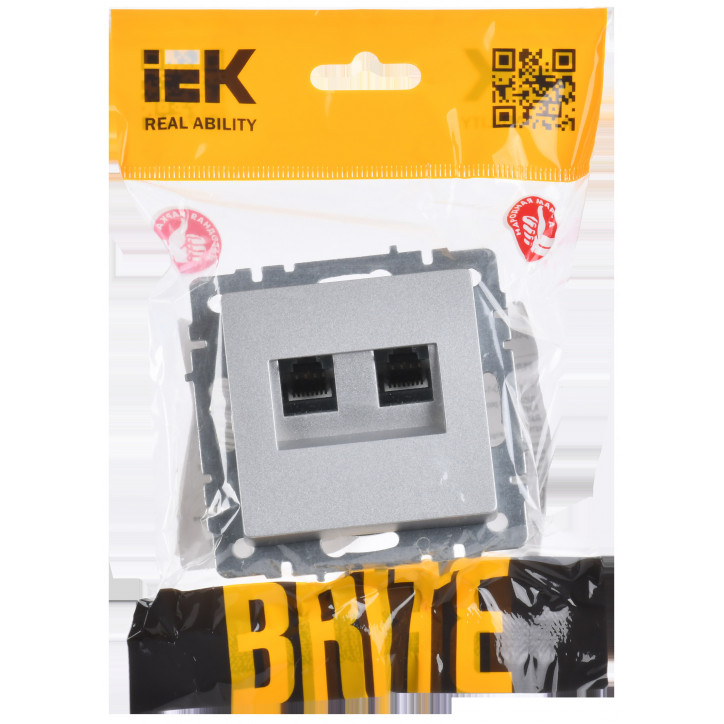 BRITE Розетка компьютерная двойная RJ45 кат.5E РК10-2-БрА алюминий BRITE Розетка компьютерная двойная RJ45 кат.5E РК10-2-БрА алюминий