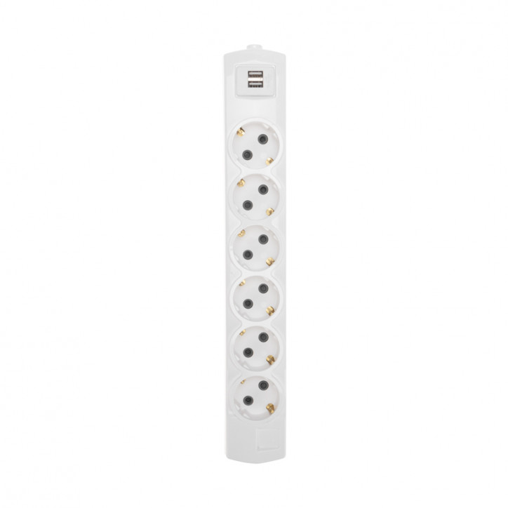 Колодка PREMIUM 6 гнезд, с/з, 2 USB, белый Колодка PREMIUM 6 гнезд, с/з, 2 USB, белый