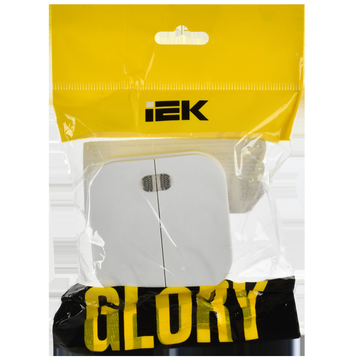 GLORY Выключатель 2-клавишный для открытой установки с индикацией 10А ВС20-2-1-ХБм белый матовый IEK