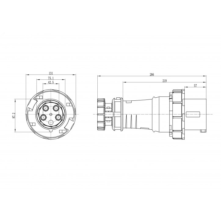 Вилка кабельная IP67 125A 3p+E+N 400V
