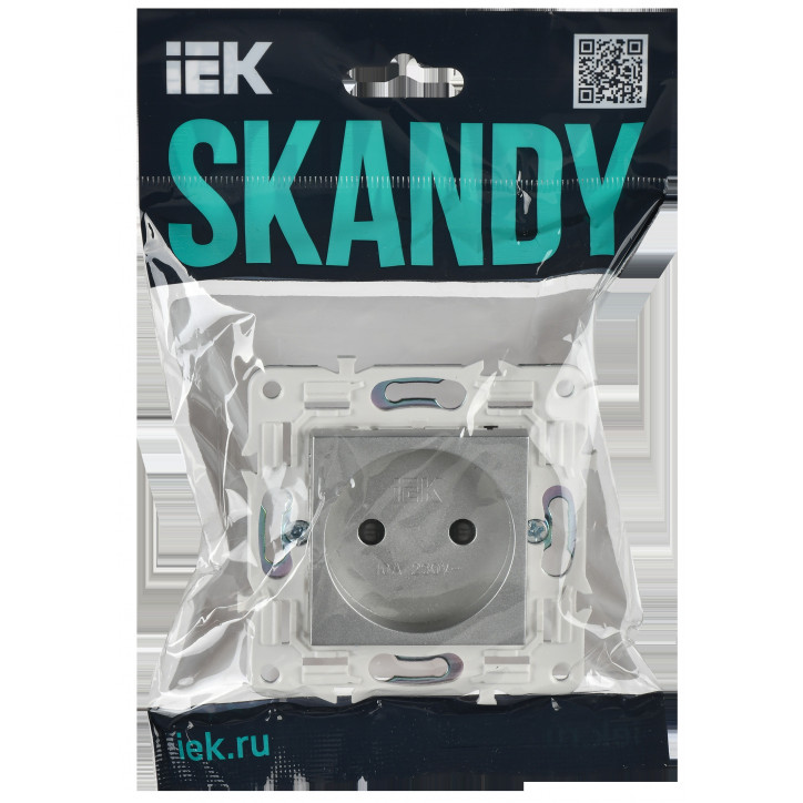 SKANDY Розетка без заземления с защитными шторками 10А SK-R01S серебряный IEK