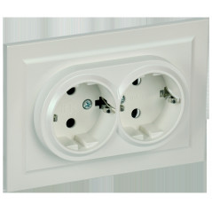 BRITE Розетка двойная с заземлением без защитных шторок 16А в сборе РС12-3-БрЖ жемчуг