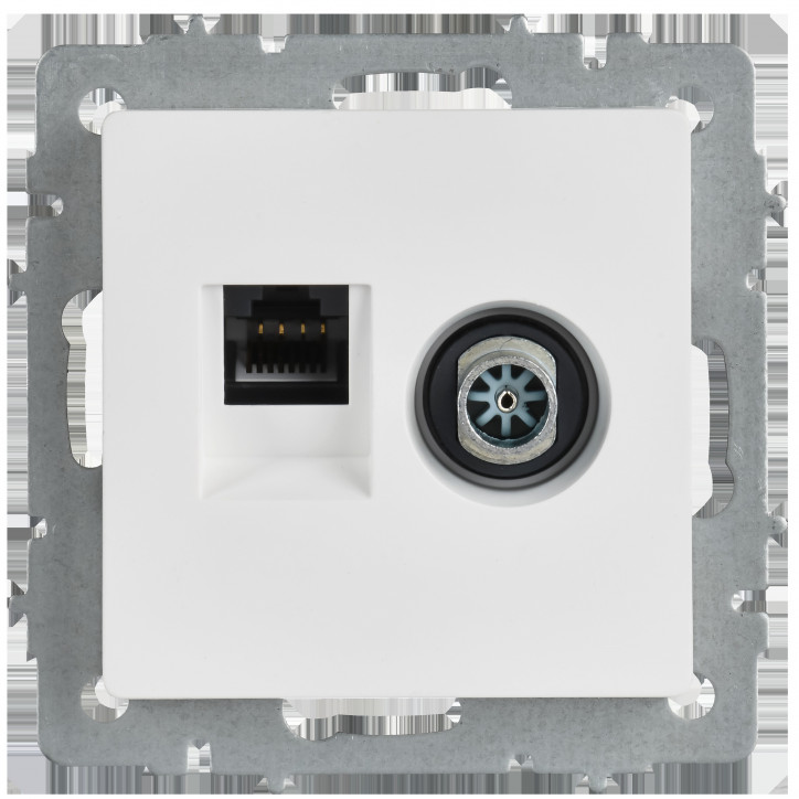 BRITE Розетка двойная TV+RJ45 кат.5E РТВ/РК12-БрАБ арктический белый IEK BRITE Розетка двойная TV+RJ45 кат.5E РТВ/РК12-БрАБ арктический белый IEK