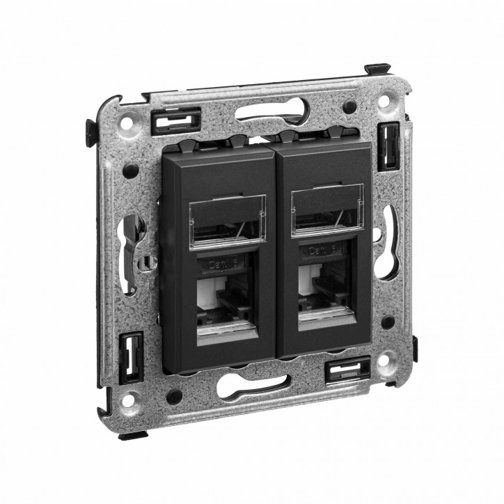 Компьютерная розетка RJ-45 в стену, кат.6 двойная,''Avanti'', ''Черный матовый'' Компьютерная розетка RJ-45 в стену, кат.6 двойная,''Avanti'', ''Черный матовый''