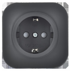 GLORY Розетка 1-местная для открытой установки с заземлением с защитными шторками 16А РСш20-3-ХЧм черный матовый IEK