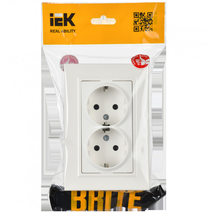 BRITE Розетка двойная с заземлением с защитными шторками 16А в сборе РСш12-3-БрБ белый