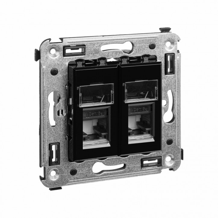Avanti Розетка RJ-45 в стену, 5e двойная,Черный квадрат Avanti Розетка RJ-45 в стену, 5e двойная,Черный квадрат