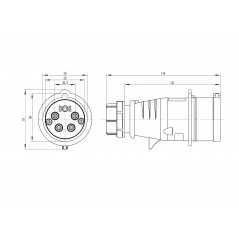 Вилка кабельная IP44 16A 3P+E+N 400V