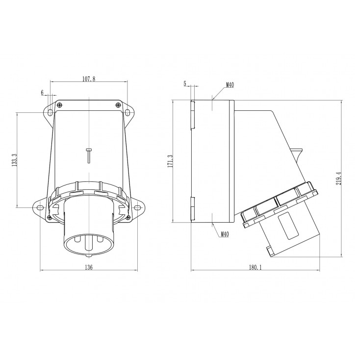 Вилка настенная IP67 63А 2P+E 250В