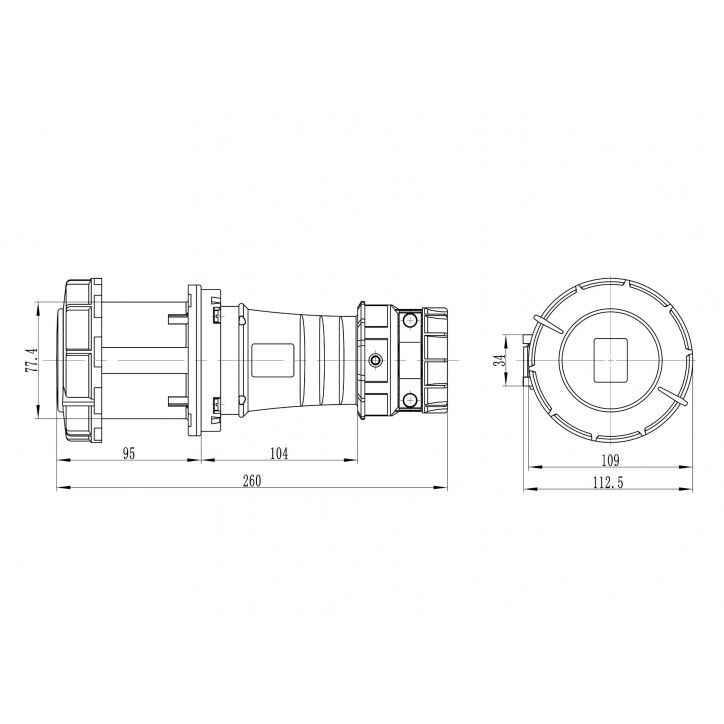 Розетка кабельная IP67 63A 2P+E 230V