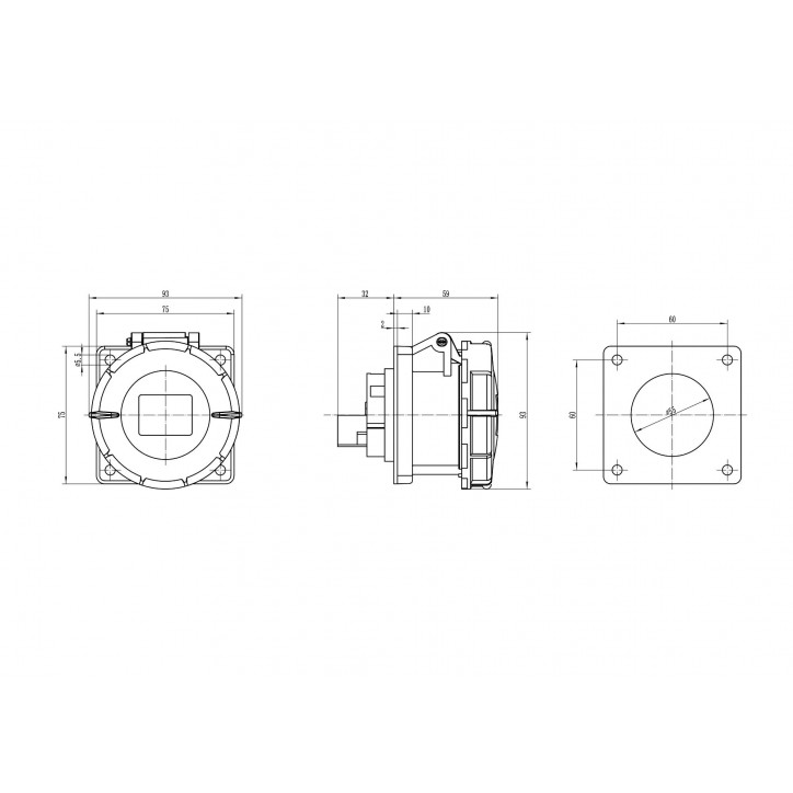 Розетка скрытая IP67 16A 3P+E+N 400V Розетка скрытая IP67 16A 3P+E+N 400V