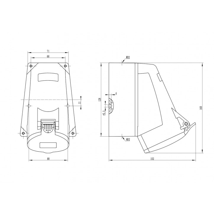 Розетка наружная IP44 32A 3P+E+N 400V Розетка наружная IP44 32A 3P+E+N 400V