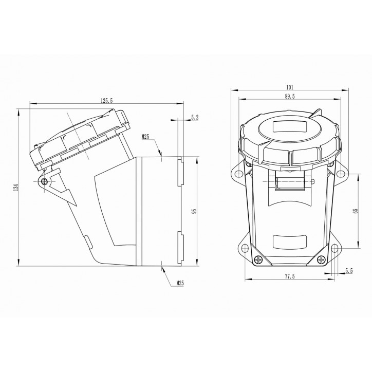 Розетка наружной установки IP67 16A 3P+E 400В Розетка наружной установки IP67 16A 3P+E 400В