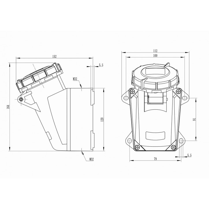 Розетка наружная IP67 32A 3P+E+N 400V Розетка наружная IP67 32A 3P+E+N 400V