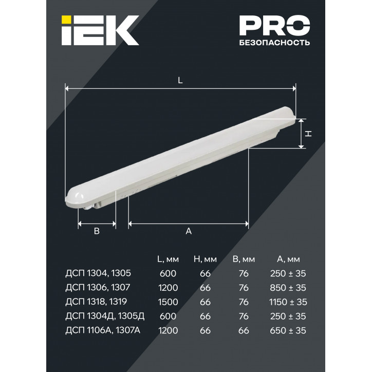Светильник ДСП 1319 48Вт 6500К IP65 1500мм серый пластик IEK