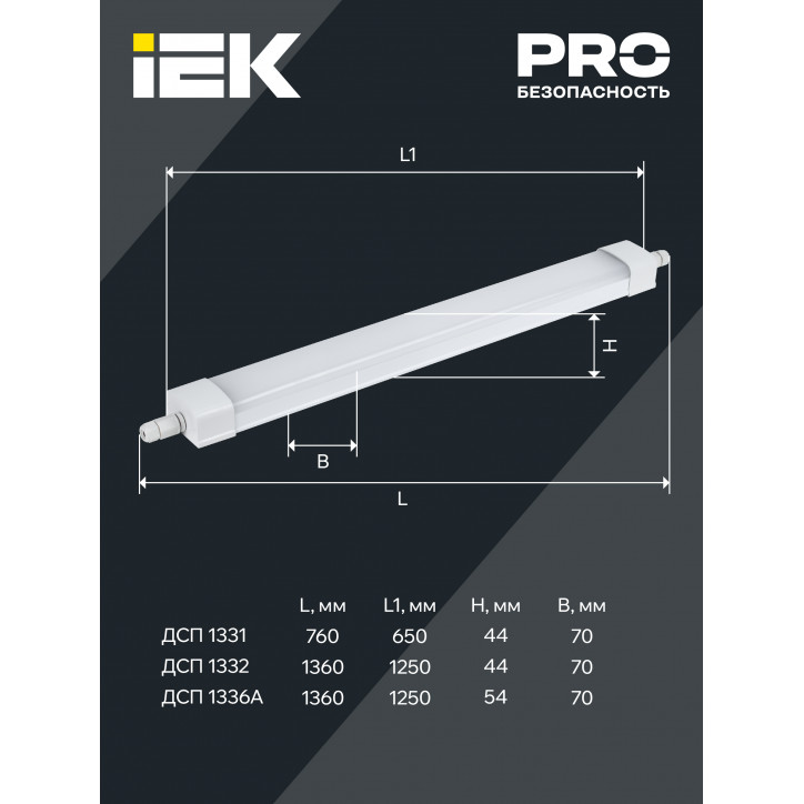 LIGHTING PRO Светильник светодиодный ДСП 1332 36Вт 5000К IP65 1200мм IEK
