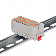 Блок распределительный, зажим push-in, 1 ввод 6 кв.мм, 18 точек подключения 2,5 кв.мм, красный