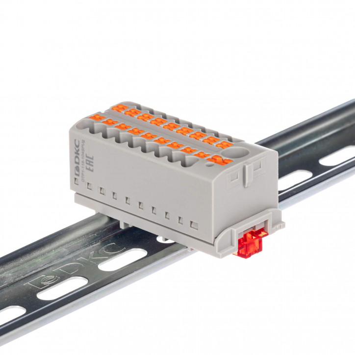 Блок распределительный, зажим push-in, 1 ввод 6 кв.мм, 18 точек подключения 2,5 кв.мм, красный