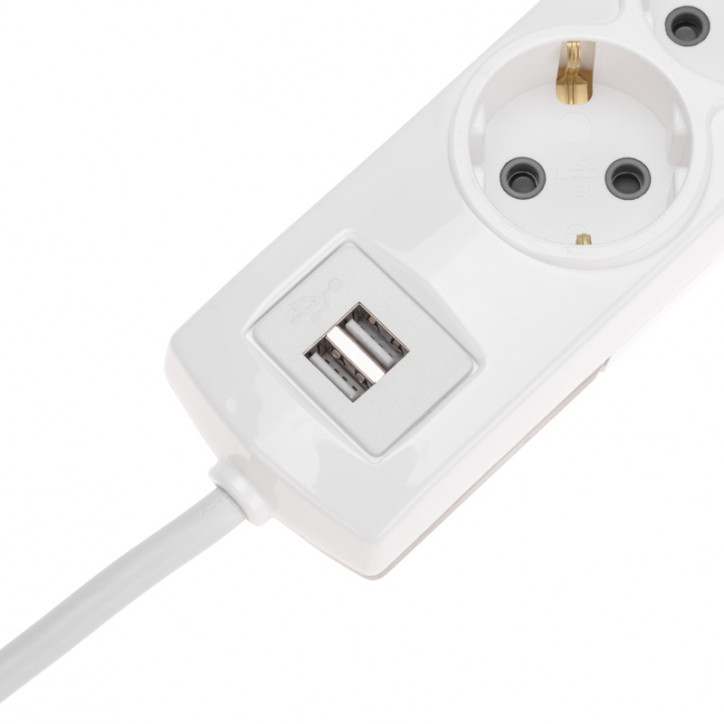 Удлинитель PREMIUM 6 гнезд, 3 м, 3х1,5 мм2, с/з, 2 USB, белый Удлинитель PREMIUM 6 гнезд, 3 м, 3х1,5 мм2, с/з, 2 USB, белый