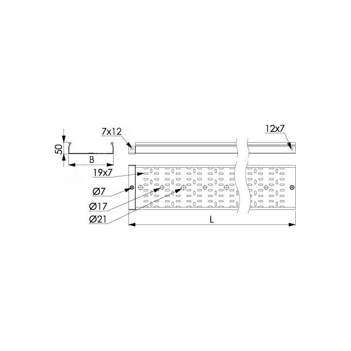 Лоток перфорированный 150х50 L-3000мм толщина 1.2мм цинк-ламельный