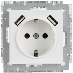 BRITE Розетка 1-местная с заземлением с защитными шторками 16А с USB A+A 5В 3,1А РЮш10-2-БрАБ арктический белый IEK