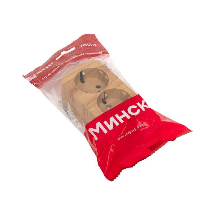 Розетка 2-местная ОП Минск 16А с заземлением светлое дерево Розетка 2-местная ОП Минск 16А с заземлением светлое дерево