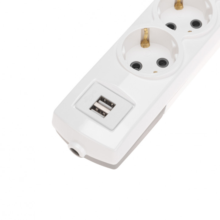 Колодка PREMIUM 6 гнезд, с/з, 2 USB, белый Колодка PREMIUM 6 гнезд, с/з, 2 USB, белый