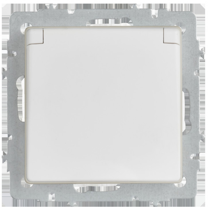 BRITE Розетка 1-местная с заземлением с защитными шторками и крышкой 16А IP44 РСбш10-3-44-БрАБ арктический белый IEK