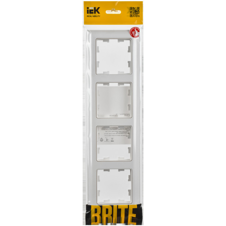 BRITE Рамка 4-местная РУ-4-БрАБ арктический белый/белый IEK BRITE Рамка 4-местная РУ-4-БрАБ арктический белый/белый IEK