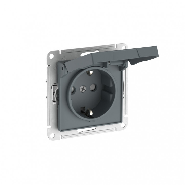 ATLASDESIGN РОЗЕТКА с заземл. со шторк. с крышкой,16А,IP20,мех., быстрозажимные клеммы, ГРИФЕЛЬ