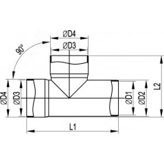Тройник для двустенных труб 90 градусов D-63мм