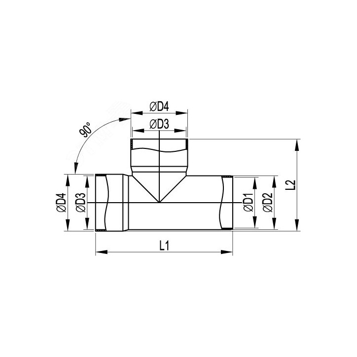 Тройник для двустенных труб 90 градусов D-63мм Тройник для двустенных труб 90 градусов D-63мм