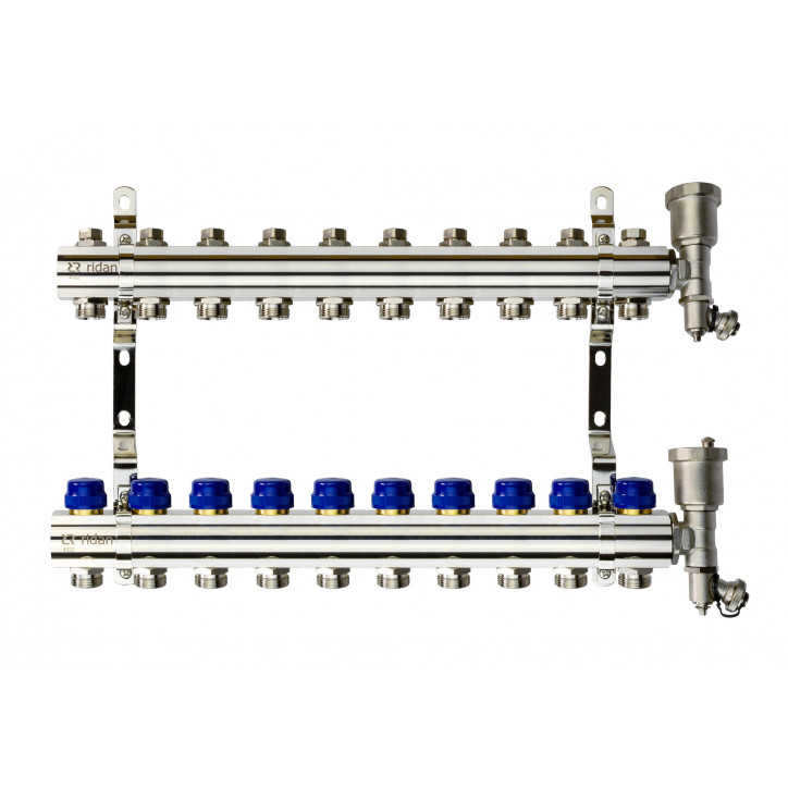 Коллекторная группа FHF-10R set 10 контуров 1'x3/4' c воздухоотводчиками и кронштейнами Коллекторная группа FHF-10R set 10 контуров 1'x3/4' c воздухоотводчиками и кронштейнами