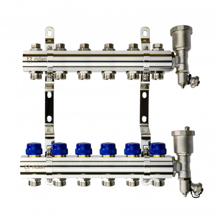 Коллекторная группа FHF-6R set 6 контуров 1'x3/4' c воздухоотводчиками и кронштейнами