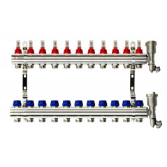 Коллекторная группа FHF-11RF set 11 контуров 1'x3/4' с расходомерами, воздухоотводчиками и кронштейн