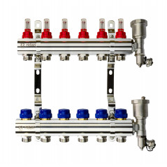 Комплект коллекторов FHF-6RF set с расходомерами, кронштейнами и воздухоотводчиками, 6 контуров
