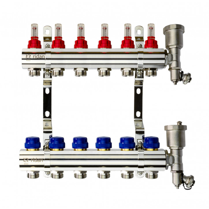 Комплект коллекторов FHF-6RF set с расходомерами, кронштейнами и воздухоотводчиками, 6 контуров Комплект коллекторов FHF-6RF set с расходомерами, кронштейнами и воздухоотводчиками, 6 контуров